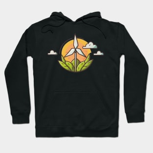 Eco-Friendly and Stylish: Cartoon Wind Turbine Design Hoodie